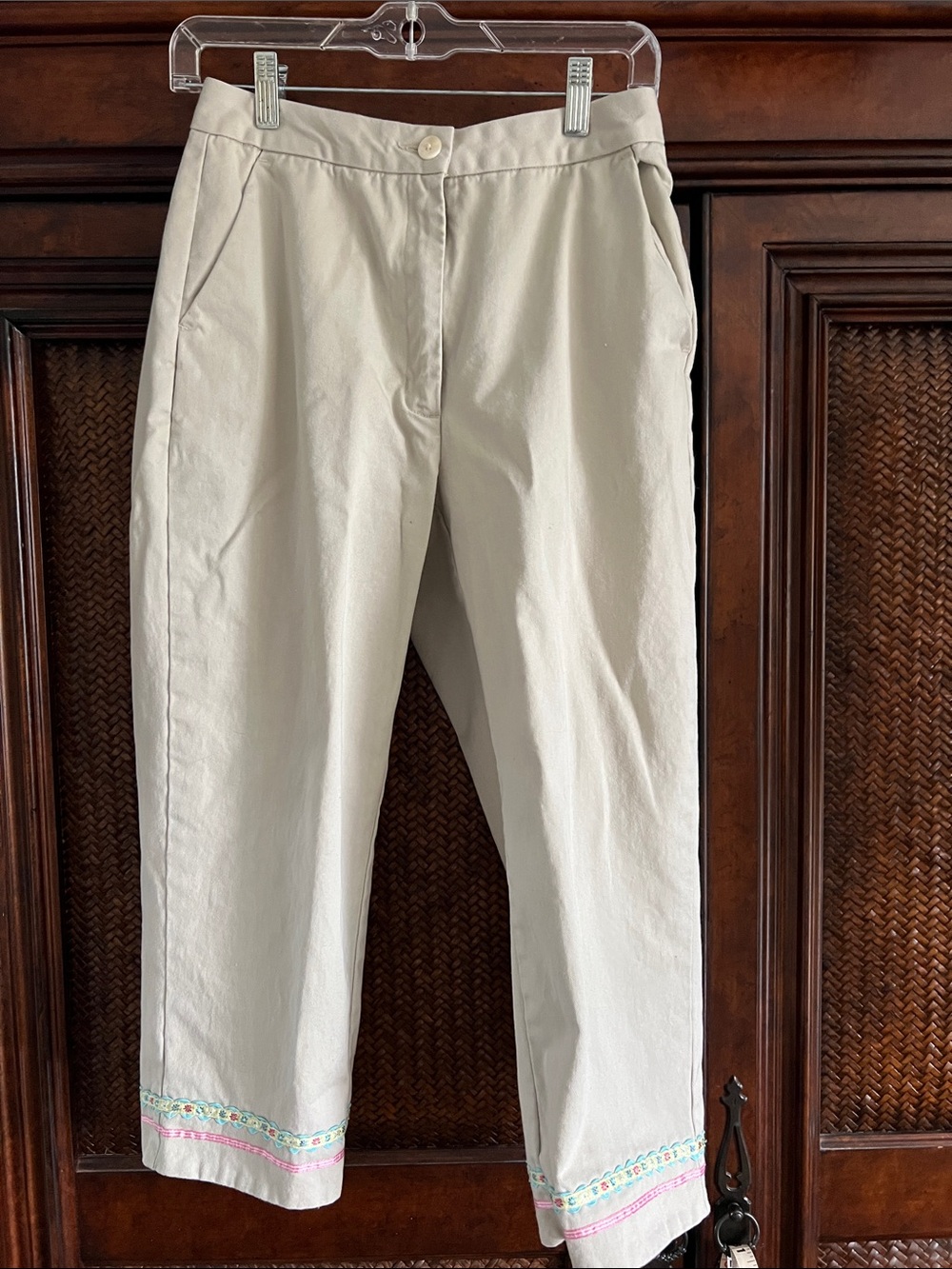 L.L. Bean Cream Crapi Jeans with Embroidered Hem